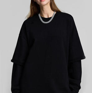 Sweat-shirt à manches longues pour homme, double couche, 100% coton, coupe oversize, style streetwear, vintage, délavé à l'acide, personnalisable avec logo - Product Image 4
