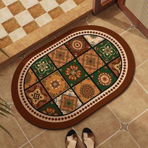 Tapis de bain rétro Maillard ovale en terre de diatomée absorbant et antidérapant à motif floral géométrique pour salle de bain et entrée - Product Image 2