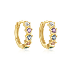Boucles d'oreilles créoles ROXI en argent sterling 925 avec étoile incrustée de zircon couleur arc-en-ciel pour femmes S925 - Product Image 1