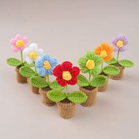 Pot Bunga Rajut Buatan Tangan Laris Manis, Hadiah Pot Bunga Crochet Bunga Matahari Mawar Tulip Daisy untuk Dekorasi Rumah