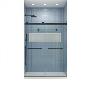 Porta Doccia Scorrevole Bypass in Vetro Temperato da 5/16 Pollici, Finitura Nera Opaca, Design Minimalista Rettangolare - Product Image 2