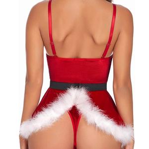 Ensemble de Lingerie <span class=keywords><strong>Sexy</strong></span> de Noël pour <span class=keywords><strong>Femme</strong></span>, Déguisement de Mère Noël avec Soutien-Gorge et Culotte Ornés de Plumes, <span class=keywords><strong>Tenue</strong></span> de Soirée - Product Image 3