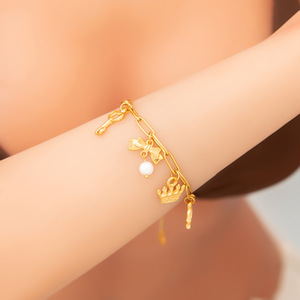 Fashion Charm Bracelet Zinc Alloy 18K Gold Plated Crown Key <b>Bow</b> Pendant Women's Jewelry <b>Gift</b> Yiwu Origin Texture Design - Product Image 4