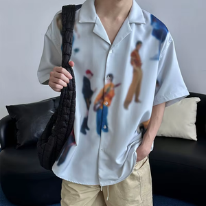 Tùy Chỉnh Người Đàn Ông Của Giản Dị Satin Áo Sơ Mi Ngắn Tay Áo Nút Xuống Bãi Biển Hoa Nhiệt đới Thiết Kế Thoáng Khí Chống Nhăn Các Tính Năng - Product Image 1