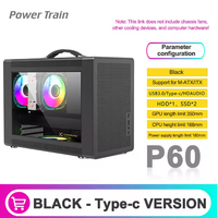Boîtier d'ordinateur de jeu Gamer X P60 personnalisé, tour moyenne, Micro-ATX/ITX, verre trempé de 0,6 mm, ventilateurs noirs, ports USB3.0/HDAUDIO/Type-C