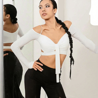 Nouveau haut de danse blanc pour enfants, idéal pour la danse latine, la danse de salon et la pole dance, chemise d'entraînement à manches longues avec coussinet de poitrine en polyester