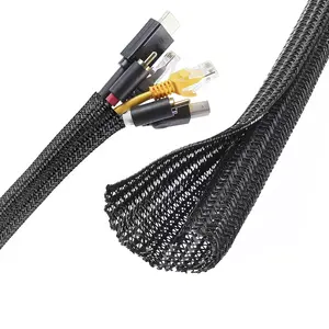 YUHUI split braided wire loom self-closing braided cable sleeve for cable sleeve management solutions