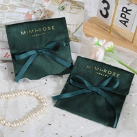 Pochette en velours vert 15x15 cm pour bijoux, avec ruban, logo personnalisé imprimé, pour emballage cadeau et peignes