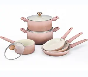 Factory Supplier Manufacturer kitchen products Non Stick Coating Kitchenware set pink Color Aluminum Cookware Set