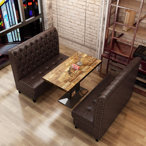 Muebles Modernos de Lujo, Sofá de Cuero y Madera de Estilo Retro para Cafetería o Restaurante, Solución de Asientos Privados - Product Image 5