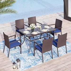 <strong>Patio</strong> Outdoor Table and Chairs <strong>Set</strong> with Umbrella Navy, <strong>Patio</strong> Dining <strong>Sets</strong> 7 Pieces <strong>Patio</strong> Table <strong>Set</strong> <strong>Clearance</strong> for Backyard - Product Image 4