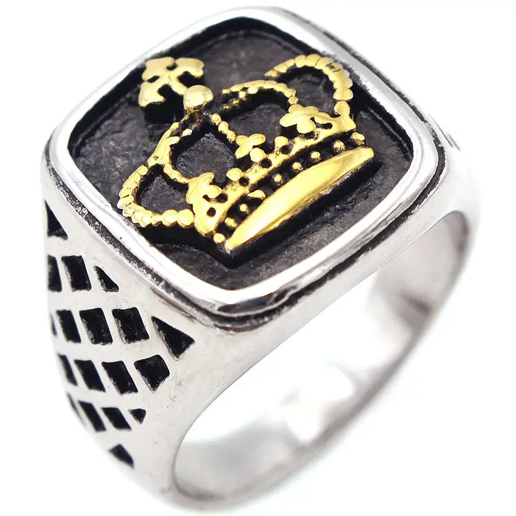 High quality hip Hop male ring Maple Leaf Black ruby big stone stainless steel men ring