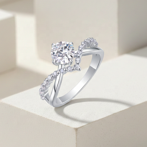 Vente directe d'usine, bijoux de mariage en argent 925 pour femmes, bague de fiançailles en <span class=keywords><strong>diamant</strong></span> de laboratoire de 1 carat, double couche, couronne de princesse, 1ct - Product Image 1