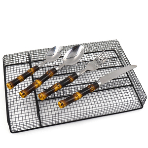 Juego de Cubiertos de Bambú con Mango de Plástico, 24 Piezas, Cuchara, Tenedor, Cuchillo, Plateado, Vajilla, Juego de Cubiertos Plateados - Product Image 1