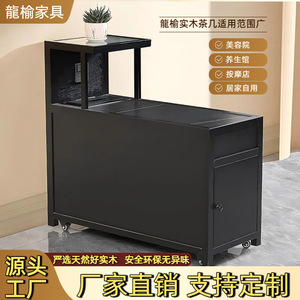 Longyu Coffee <b>Table</b> With Built In Socket And Storage Black Tempered Glass Top <b>For</b> Home Salon Wellness Center - Product Image 2