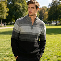 Pull en laine tricoté respirant à manches longues, col zippé, rayé, avec logo personnalisé, pour l'hiver