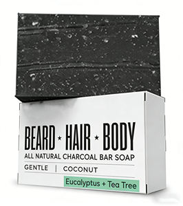 Jabón Natural 4 en 1 de Carbón Vegetal para Hombre, Multiusos: Lavado de Barba, Champú, Jabón Corporal y Jabón para Afeitar con Eucalipto y Árbol de Té - Product Image 1