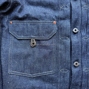 Oem Tùy Chỉnh Chắp Vá Cắt Nguyên selvedge Người Đàn Ông Của Denim Áo Khoác Nút <span class=keywords><strong>up</strong></span> Drop Vai Sọc Jeans Áo Khoác Nhà Sản Xuất - Product Image 6