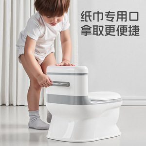 Pot de toilette pour enfants avec porte-papier pour les tout-petits de 3 à 6 ans, blanc gris, en PP - Product Image 1