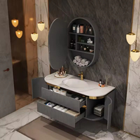 Ensemble de Meuble-Lavabo MDF Évier Simple Plan de Travail en Marbre Armoires de Salle de Bain Meuble-Lavabo Avec Miroir pour Hôtel et Villa