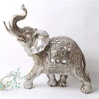 Estatua de elefante de resina plateada para caminar, decoración para el hogar, venta al por mayor