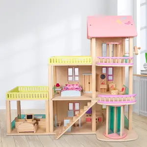 Berpura-pura bermain peran DIY mainan pendidikan anak-anak besar rumah boneka kayu Villa dengan aksesori ruang boneka furnitur rumah boneka mimpi