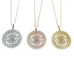 Yantra Pendant Chakra Necklaces Moda Mujer Sri Yantra Gold Necklace Choker Women Stainless Steel Chain Necklace Women