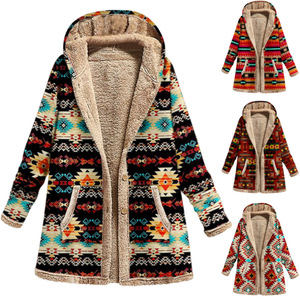 Abrigo Rompevientos Estampado con Felpa Cálida para Mujer, Tallas S-5XL, Diseño <span class=keywords><strong>Azteca</strong></span> Indígena Vintage, Personalizable al por Mayor - Product Image 4