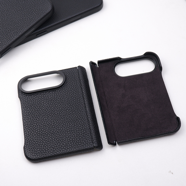 Custom Full Grain Lychee Cowhide Cell Phone Cover Pebbled Grain Leather Phone Case for Iphone 18 Fold