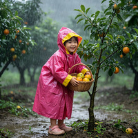 Veste de pluie en PVC pour enfants rose avec bordure jaune, imperméable, à capuche, manches longues, pour l'école, le camping, les voyages en plein air