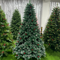 Sapin de Noël en PVC givré de haute qualité avec baies rouges et cônes de pin pour la décoration intérieure de la maison, fête de Noël, décoration saisonnière