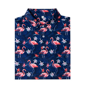 Men's <b>Flamingo</b> Print Polo <b>Shirt</b> 88% Polyester 12% Spandex Tropical Hawaiian Golf <b>Shirt</b> Quick Dry Casual Summer Apparel - Product Image 3