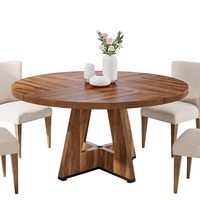 Table à manger ronde en bois rustique de style farmhouse de 47 pouces avec base croisée pour la maison, la cuisine et la salle à manger