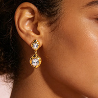 Boucles d'oreilles géométriques en acier inoxydable avec zircon, tendance et élégantes, unisexes, plaquées or 18 carats PVD, hypoallergéniques, imperméables