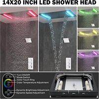 HOMEDEC Système de douche complet LED 14x20 po avec plafonnier 2 fonctions, mural 6 po, 3 poignées, mitigeur 4 voies et douchette à main chromée