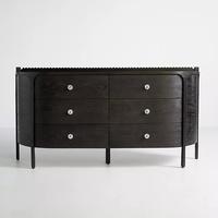 Commode de luxe moderne en chêne noir à 6 tiroirs avec poignées en cristal - Meuble de rangement contemporain pour chambre, salle de bain et appartement