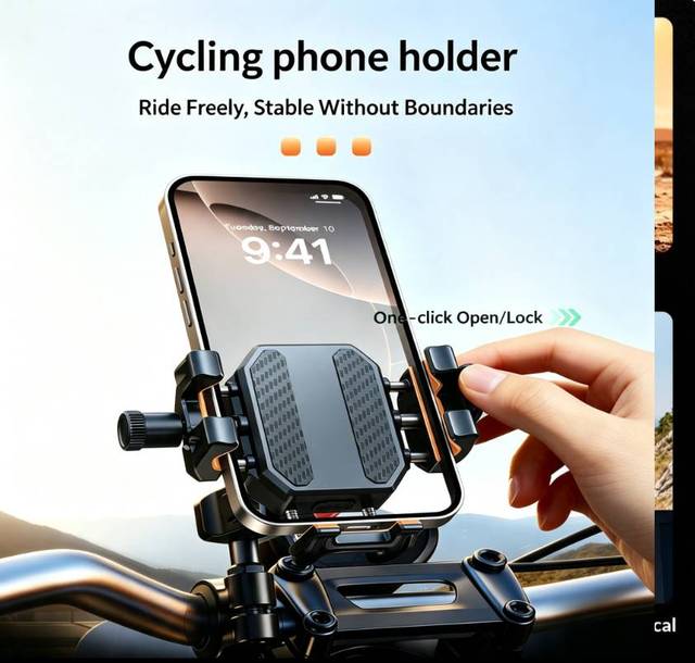 One Hand Operation One-Click Lock Flexible Motorcycle Phone Holder Clip Fix U-clamp 24-33mm Handlebar Easy Install Silicone