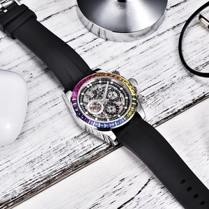 Montre mécanique pour homme PAGANI DESIGN PD1653, design tendance avec lunette arc-en-ciel, verre saphir, design ajouré, montre automatique de luxe - Product Image 3