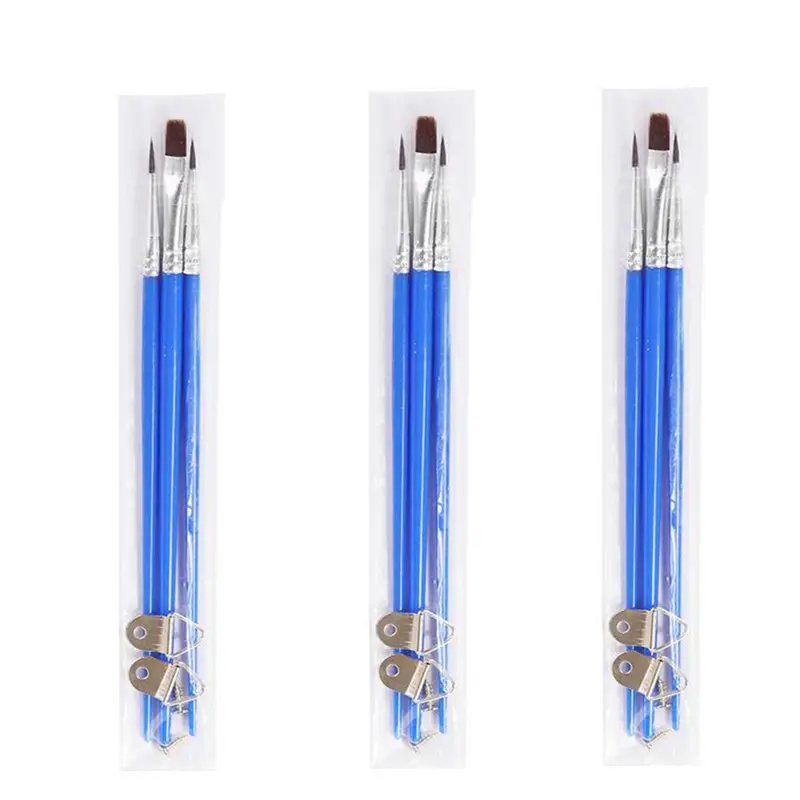BOMEIJIA Art Factory 3Pcs Mix Head Brown Nylon Hair Blue Plastic Handle Artist Painting Brushes Set with 2 screws