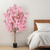 Arbre artificiel à fleurs de cerisier OUSHENG, fausses fleurs de sakura roses, décoration intérieure, 4 pieds, emballage en pot, pour salon, chambre, bureau
