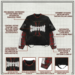 <span class=keywords><strong>T</strong></span>-<span class=keywords><strong>shirt</strong></span> oversize squadrata in <span class=keywords><strong>cotone</strong></span> a doppio strato a maniche lunghe da <span class=keywords><strong>uomo</strong></span> con grafica di strass, effetto distressed e lavaggio sporco - Product Image 5