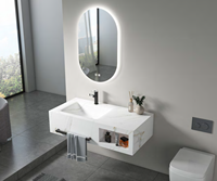 Ensemble de meuble-lavabo moderne luxueux à double couche, design personnalisé en dalle de roche, comptoir en céramique mural, LED