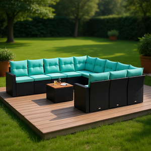 Ensemble de canapés de patio en polyrotin noir avec coussins, 12 pièces, mobilier de jardin extérieur, design contemporain, 10 places et plus - Product Image 2