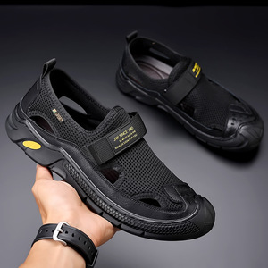 รองเท้าแตะแบบเปิดส้น JW สำหรับผู้ชาย ไซส์ 38-48 ระบายอากาศได้ดี สวมใส่สบาย เหมาะสำหรับชายหาด มีแถบเวลโครปิด สีเทา-น้ำตาล - Product Image 4