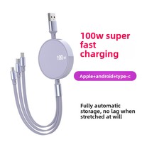 Câble USB rétractable 3-en-1 à charge rapide 100W avec gaine TPE/PVC pour téléphones mobiles
