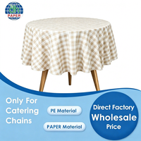 Nappe ronde jetable en PEVA à carreaux vichy beige et blanc, imperméable et résistante aux taches, qualité commerciale pour brunch, thé et traiteur