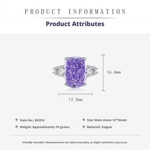 Joyería más vendida: Conjunto de collar y anillos de cobre con circonita cúbica morada de 10*16 mm con diamantes de alto contenido de carbono para mujer - Product Image 3