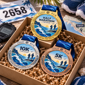 Médaille personnalisée de finisseur de demi-marathon, médaille de récompense pour événement de course côtière, médaille souvenir de compétition sportive personnalisée avec ruban - Product Image 2