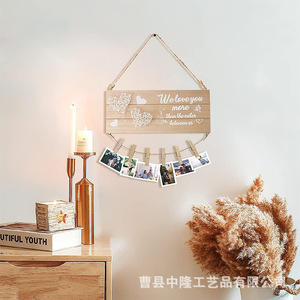 Letrero de pared de madera con expositor de fotos, pinzas y cuerda para decoración del hogar, regalo de aniversario, diseño minimalista - Product Image 3