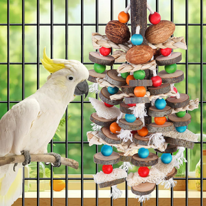 Jouet à mâcher en bois d'ash duveteux pour oiseaux, perchoir d'escalade suspendu en bois pour ara, perroquet gris, fournitures pour grandes cages à perroquets - Product Image 2